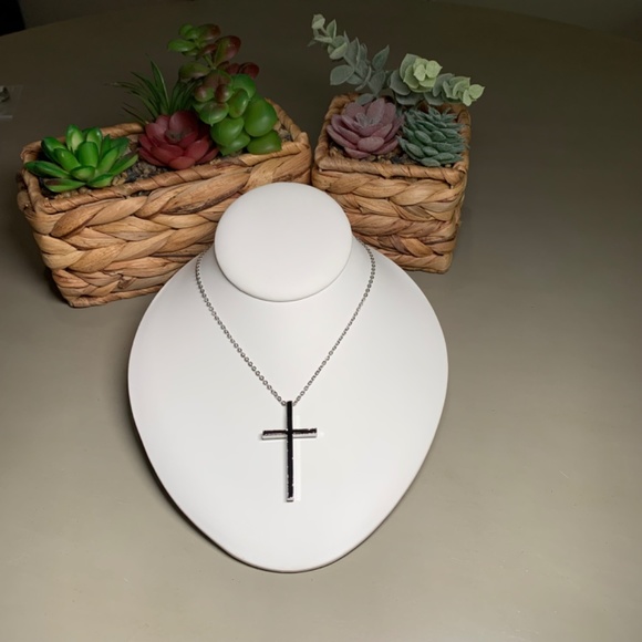 Black and Silver Tone Simple Cross Necklace, on  20”-22” chain. - Picture 7 of 12